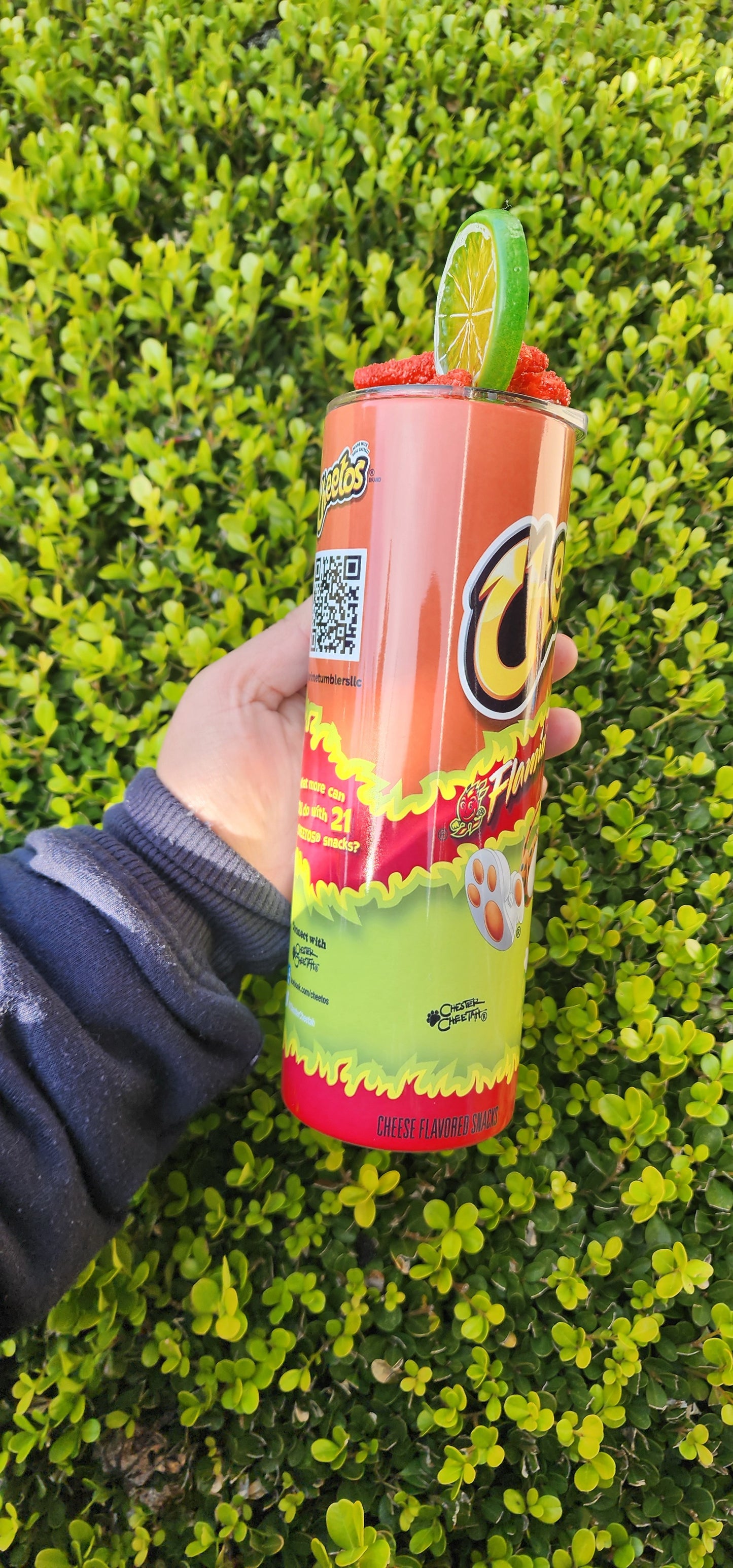 Lemon Hot Cheetos Flamin chips tumbler with Lid Topper