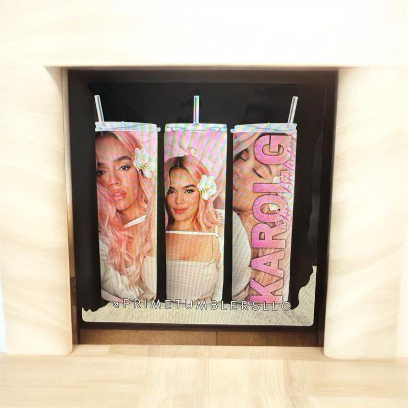 Karol G Pink Vibes Tumbler 20 oz Stainless Steel Insulated Cup with Clear Lid & Metal Straw Urban Beauty Inspired Drinkware