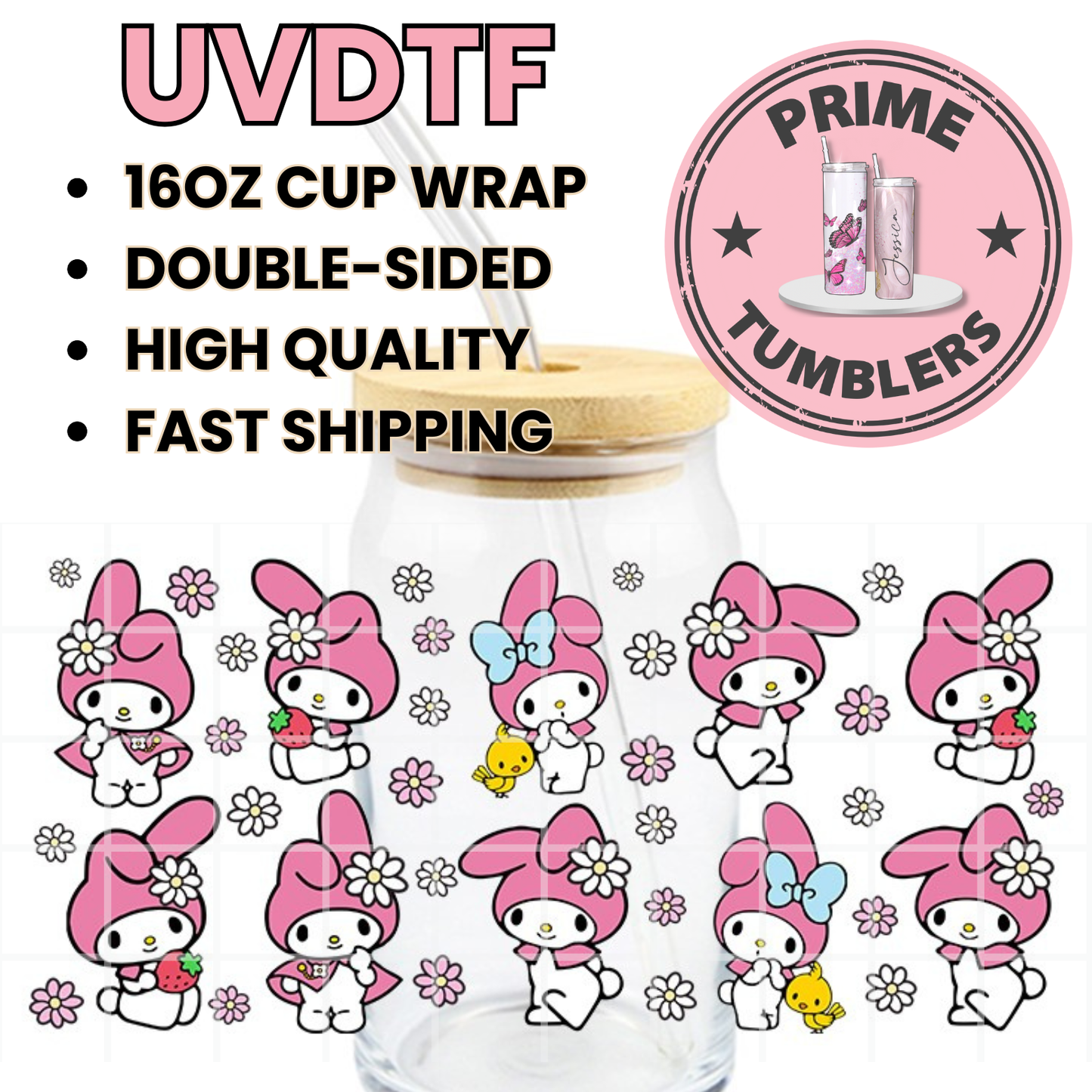 (Copy) Sanrio MY MELODY 16oz UVDTF cup wrap, ready to apply STICKERS