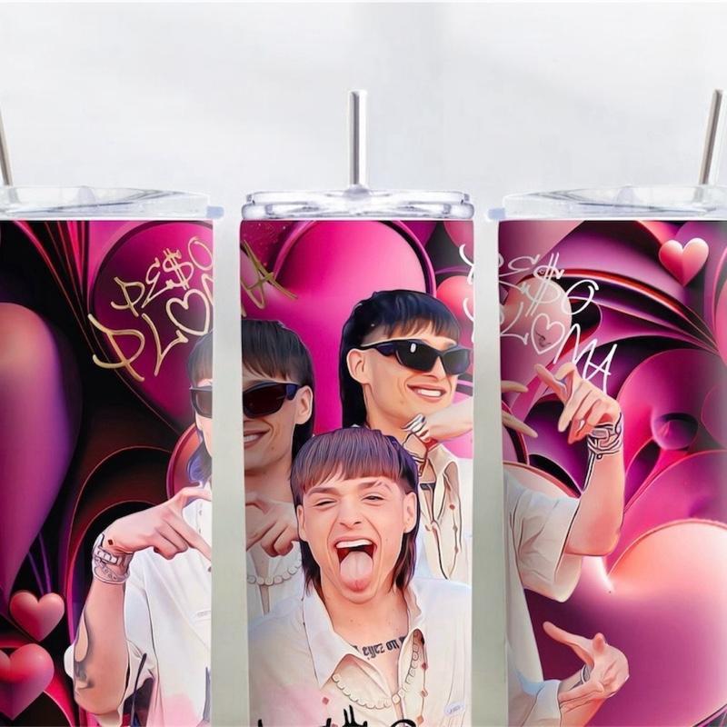 Pink Urban Vibes Tumbler Bold Stainless Steel Cup 20 oz Double Wall Insulated Glossy Finish with Leak Resistant Lid & Reusable Metal Straw Perfect for Music Lovers & Everyday Hydration Peso Pluma