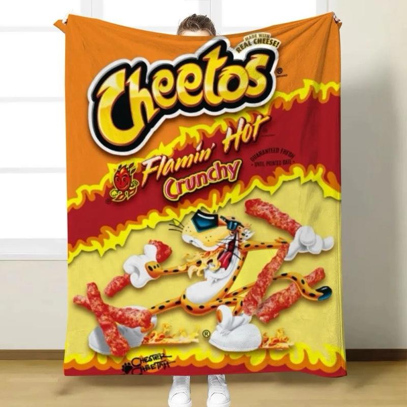 Cheetos Flamin' Hot Crunchy Throw Blanket - Bold Red & Yellow Food-Inspired Design, 50inx 60in, Lightweight Microfiber Fleece, Ideal for Bed Couch or Wall Display