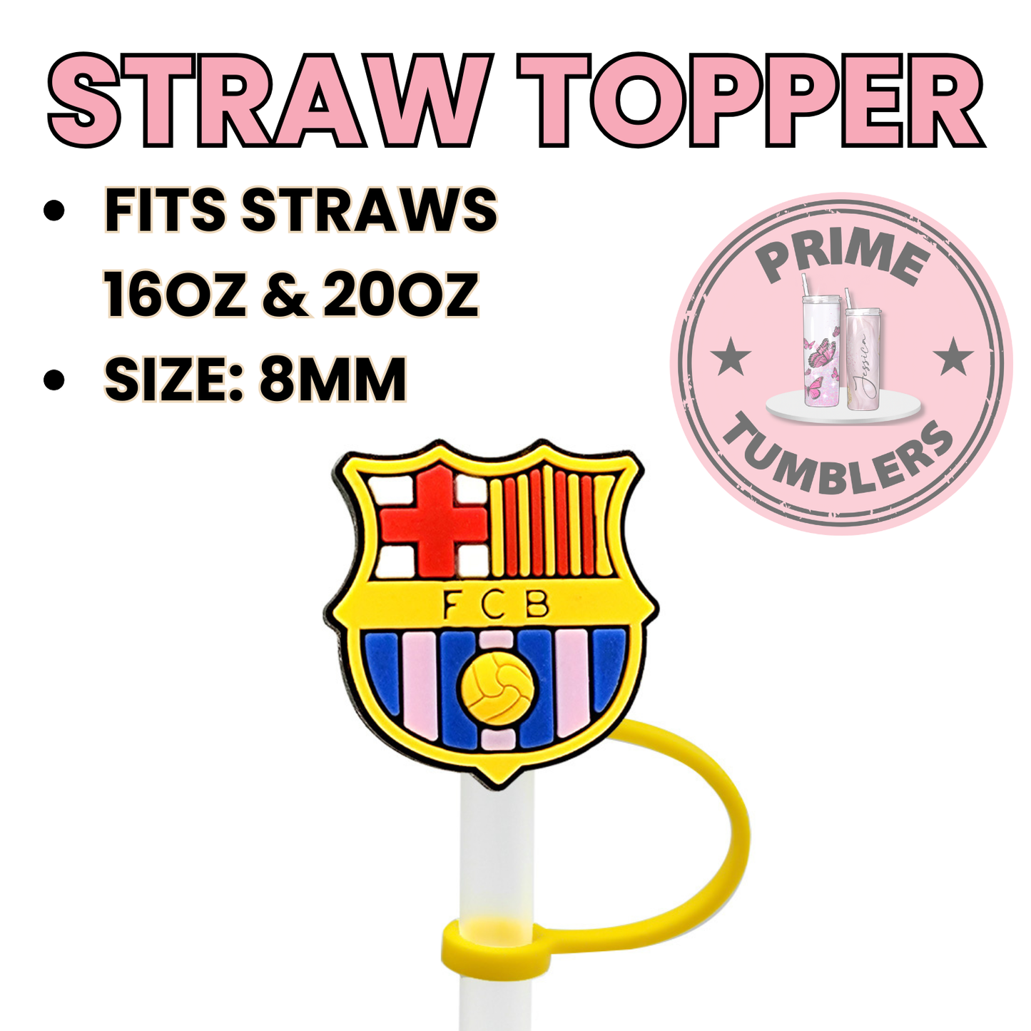 Soccer logo 8MM Straw Topper (Regular Size) – Silicone Straw Cover for Tumblers 16oz and 20oz