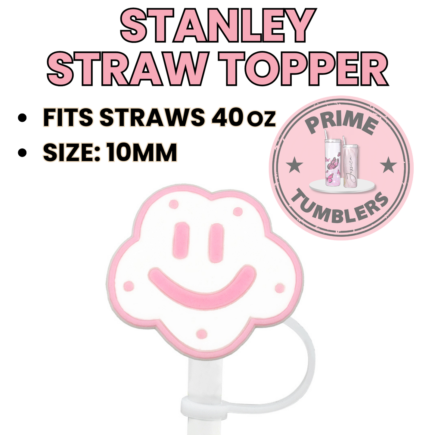 CLOUD Happy PINK 40oz Straw Toppers