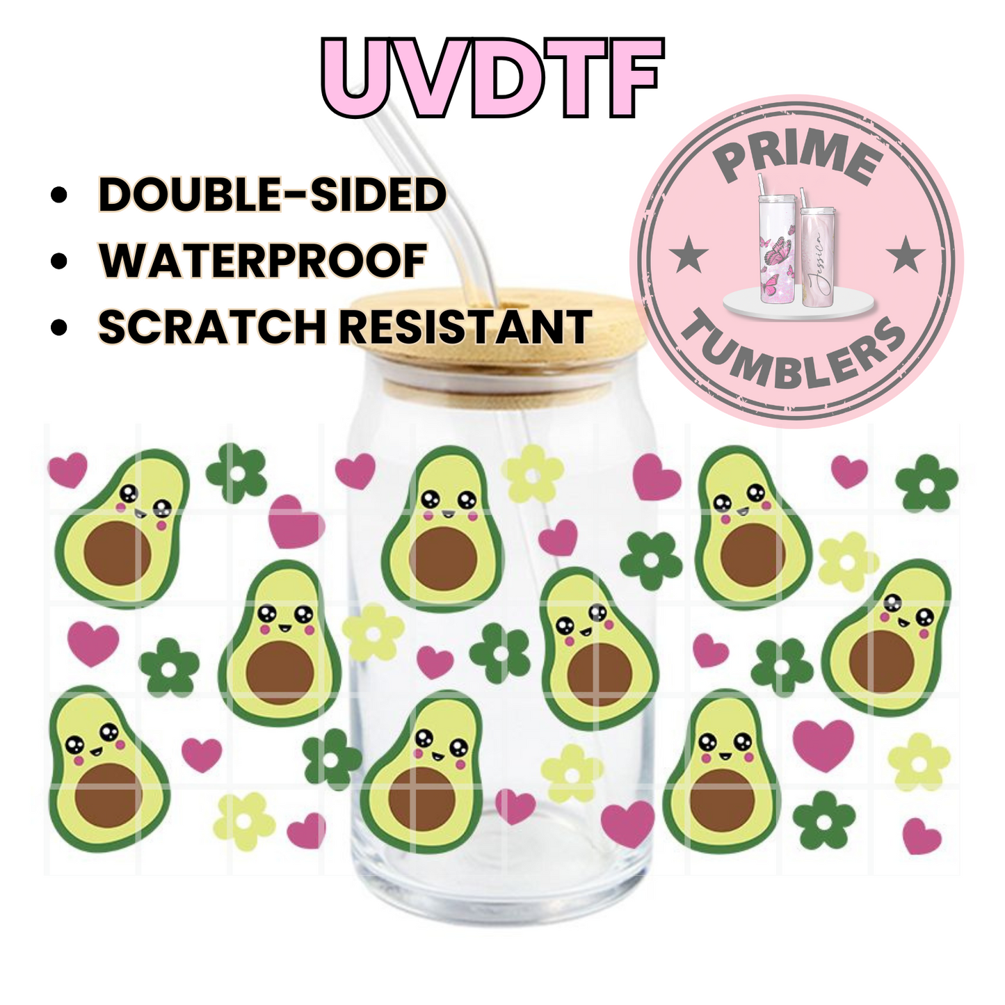 Avocado cute Kawaii 16oz UVDTF cup wrap, ready to apply STICKERS