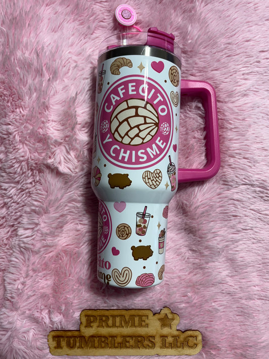 Cafecito y Chisme Pink 40oz Stainless Steel Tumbler | Stanley Dupe