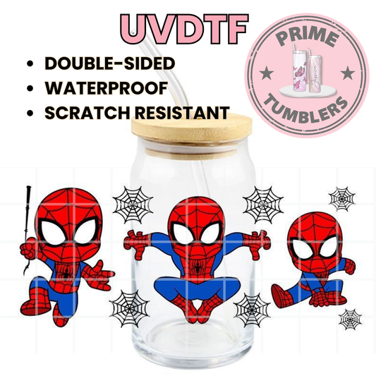 Baby Spiderman superheroes 16oz UVDTF cup wrap, ready to apply STICKERS red decal Spider-Man web