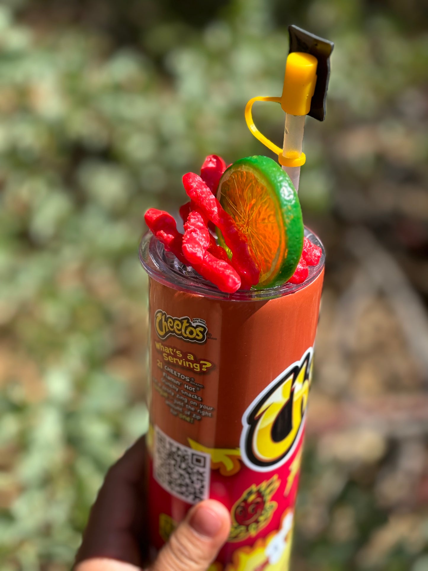 HOT flamin Cheetos tumbler with Lid Topper