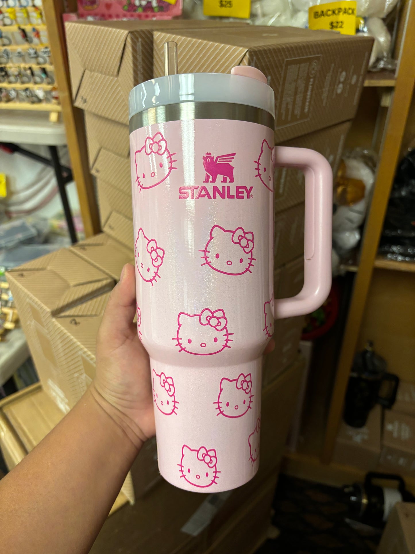 HELLO KITTY pink Shimmer glossy 40oz Tumbler STANLEY Dupe cup HK
