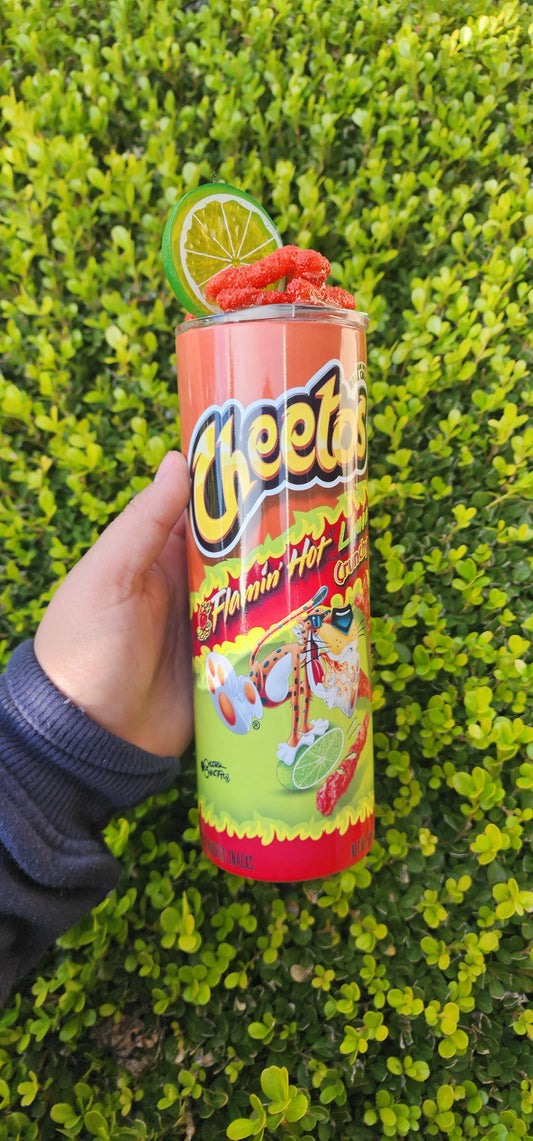 Lemon Hot Cheetos Flamin chips tumbler with Lid Topper