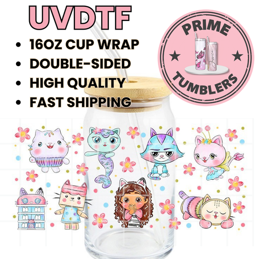 DreamWorks animated preschool Gabby's Dollhouse 16oz UVDTF cup wrap, ready to apply STICKERS