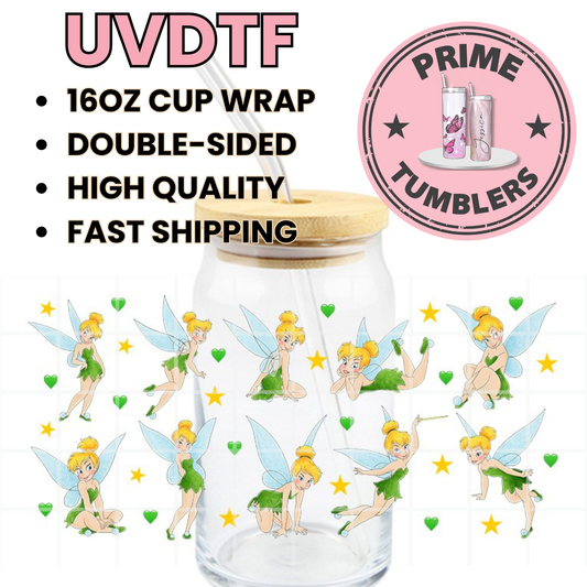 Tinker Bell green Disney Fairy 16oz UVDTF cup wrap, ready to apply STICKERS Decals princess Tinkerbell