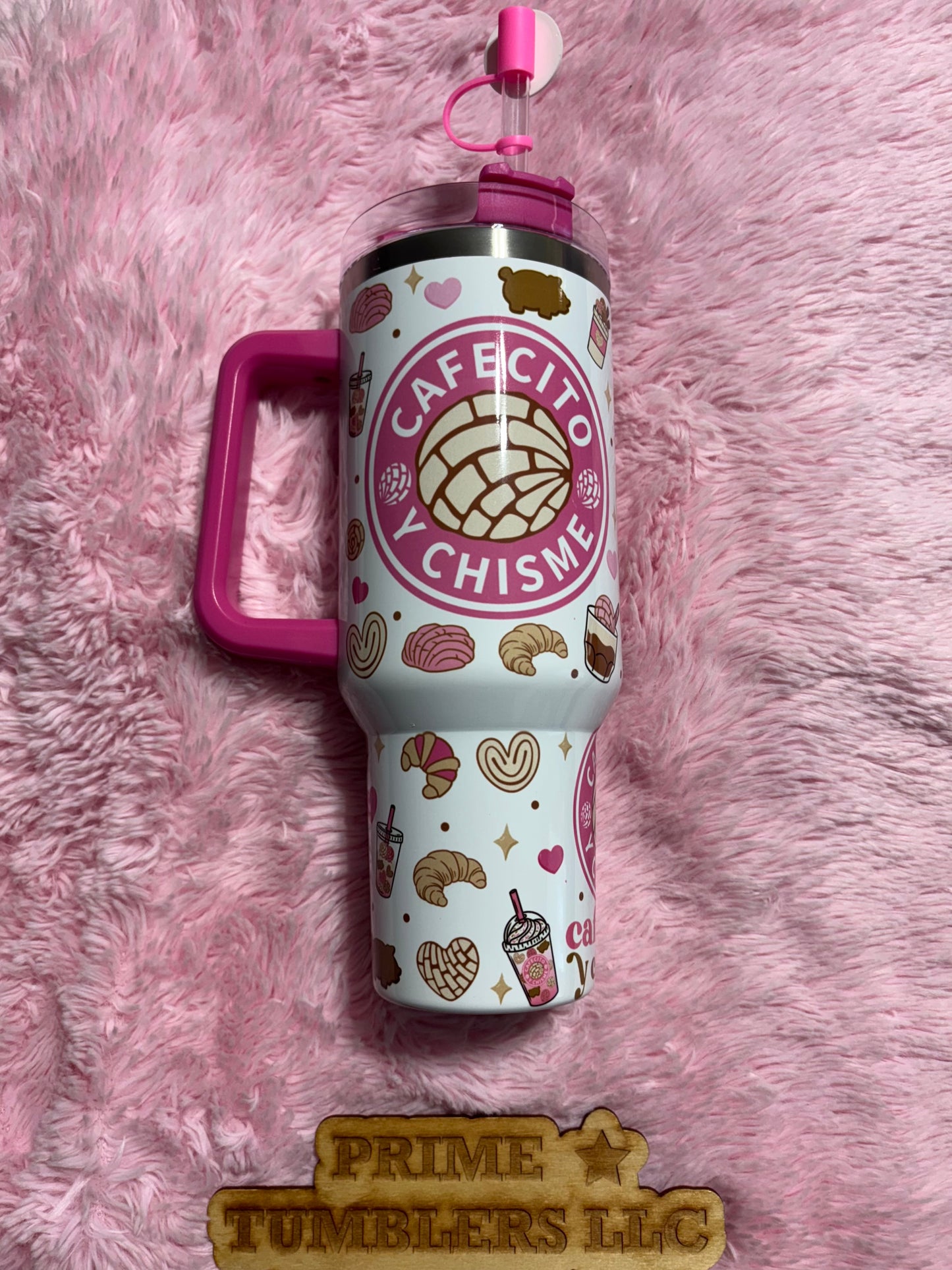 Cafecito y Chisme Pink 40oz Stainless Steel Tumbler | Stanley Dupe
