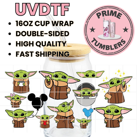 Baby YODA Star Wars 16oz UVDTF cup wrap, ready to apply STICKERS decal Star Wars Disney