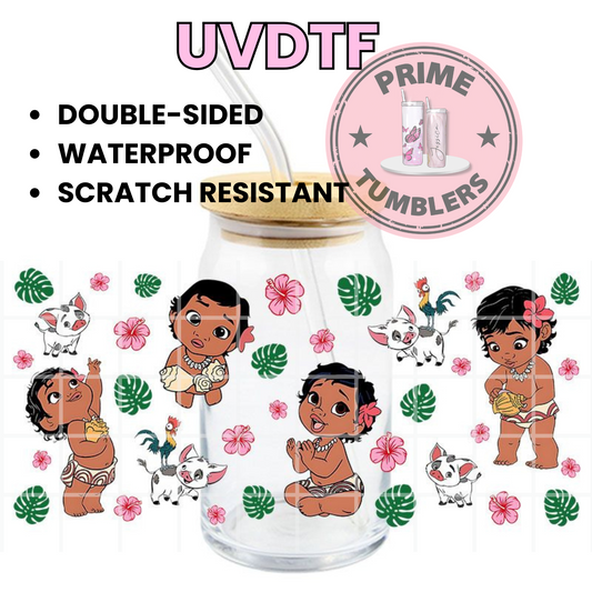 Baby Simea from Moana movie girls 16oz UVDTF cup wrap, ready to apply STICKERS Disney baby showers and birthdays
