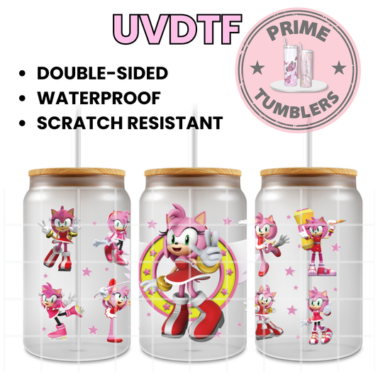 Amy Rose pink Sonic the Hedgehog 16oz UVDTF cup wrap, ready to apply STICKERS Decals