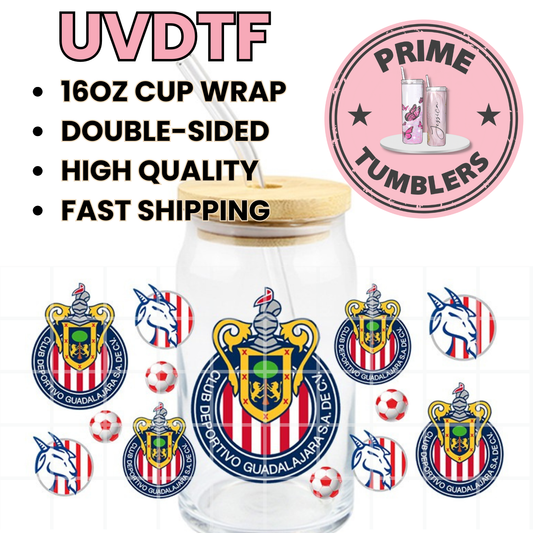 Chivas Mexico soccer team Ready-to-press UVDTF Transfers, Cup wrap decals, Tumbler prints, 16oz Libbey Glass UV STICKERS futbol Guadalajara
