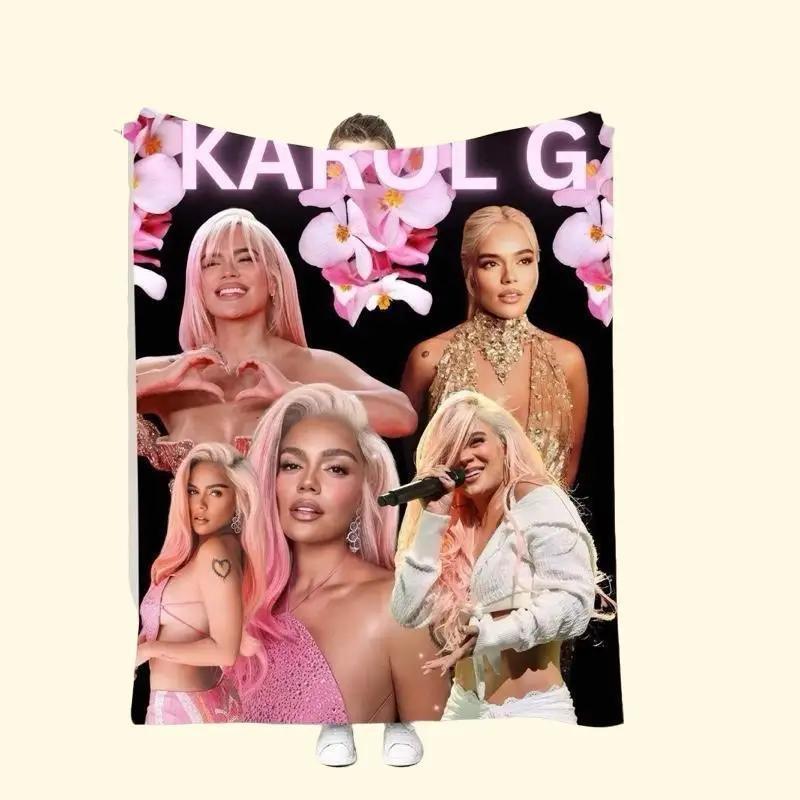 Cobija Karol G Edizione Fan Soft and Stylish Pink Design Featuring Iconic Images and Floral Accents