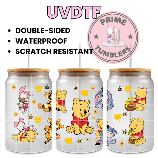 BABY Winnie the Pooh Bear, Piglet, Tigger, and Eeyore 16oz Libbey Glass Cup Wrap UVDTF, Ready to apply decal STICKERS Walt Disney