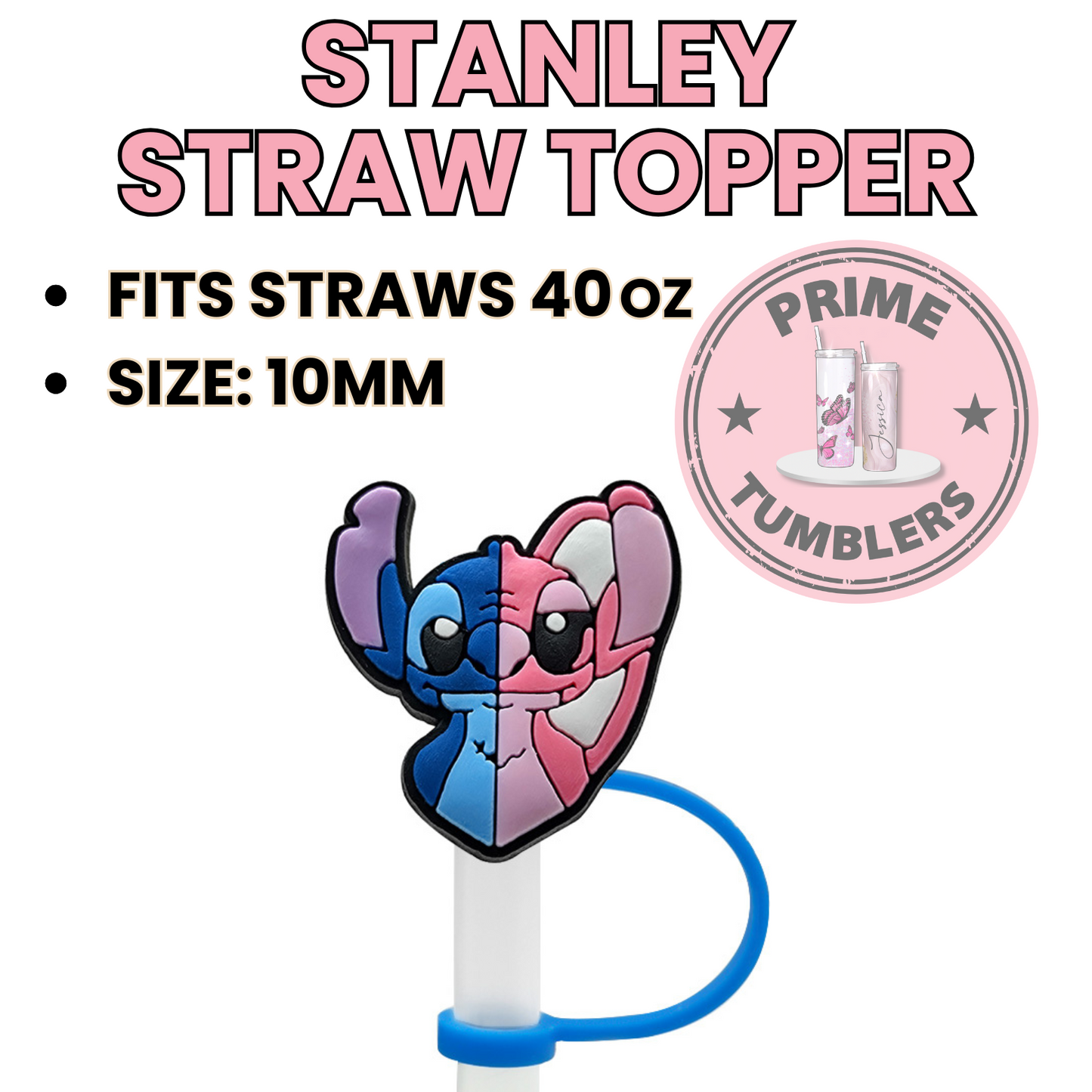 Stitch and Angel 40oz Straw Toppers