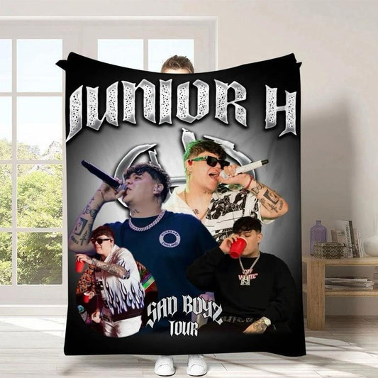 Junior H white Sad Vibes Tour-Inspired Urban Throw Blanket Emotional Music Art 50 x 60 inches Soft Microfiber Fleece for Bed Sofa Wall Décor