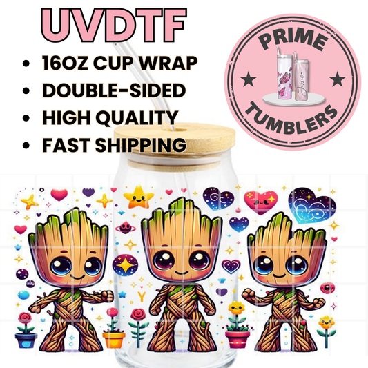 BABY groot 16oz UVDTF cup wrap, ready to apply STICKERS green decal