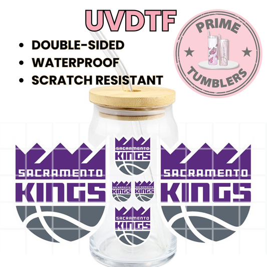 Sacramento Kings NBA Ready-to-press UVDTF Transfers, Cup wrap decals, Tumbler prints, 16oz Libbey Glass UV STICKERS Basketball