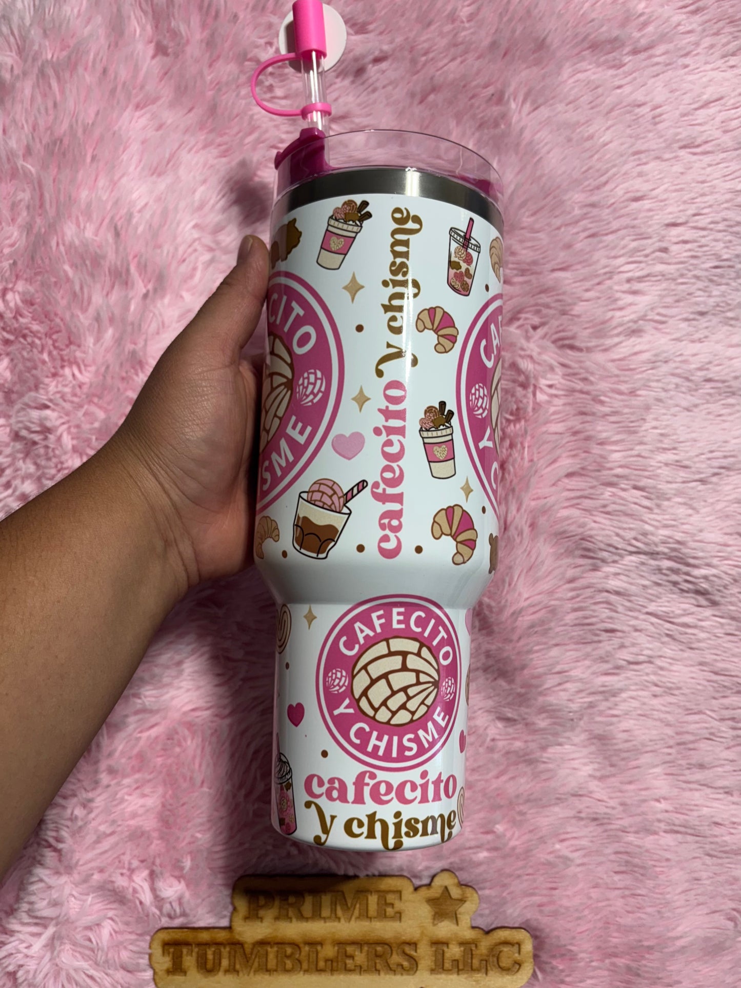 Cafecito y Chisme Pink 40oz Stainless Steel Tumbler | Stanley Dupe