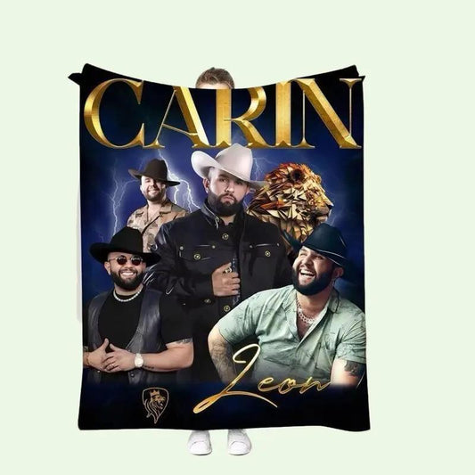 Carin Leon gold soft Blanket Cobija Estilo Regional – León Inspired Carin Design, Soft & Warm, 50in x 60in, Golden Details, Machine Washable, Regular Edition