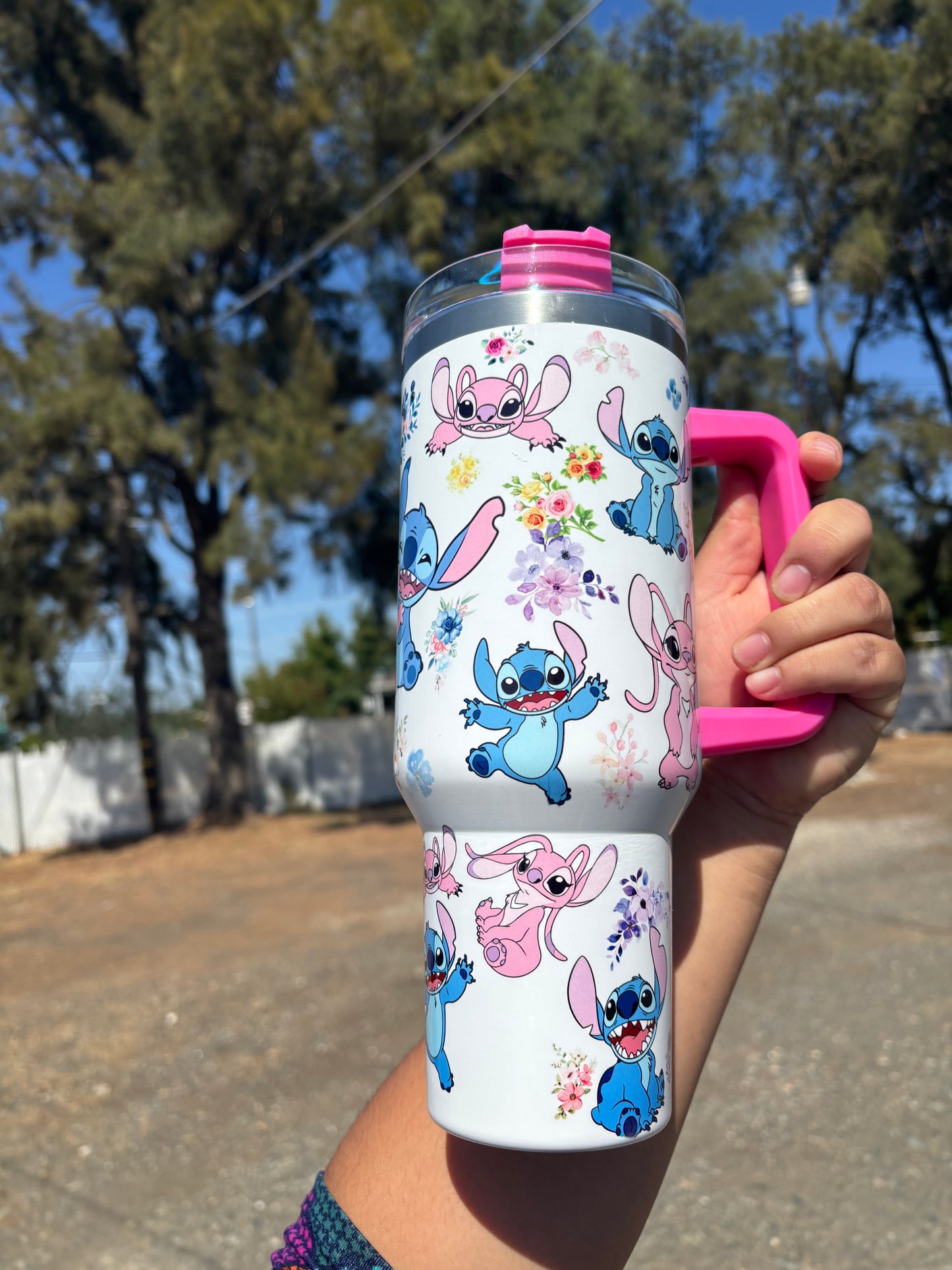 Stitch and Angel pink 40oz Tumbler STANLEY Dupe cup
