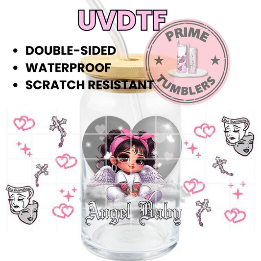 Angel Baby silver 16oz UVDTF cup wrap, ready to apply STICKERS