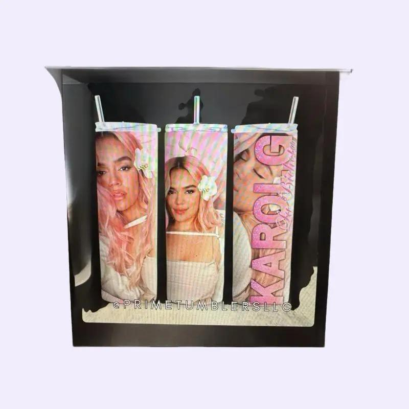 Karol G Pink Vibes Tumbler 20 oz Stainless Steel Insulated Cup with Clear Lid & Metal Straw Urban Beauty Inspired Drinkware