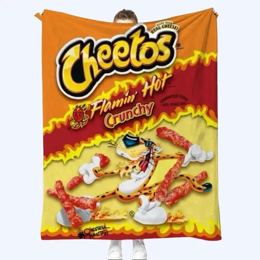 Cheetos Flamin' Hot Crunchy Throw Blanket - Bold Red & Yellow Food-Inspired Design, 50inx 60in, Lightweight Microfiber Fleece, Ideal for Bed Couch or Wall Display