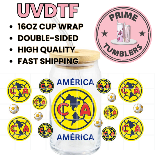 Club AMERICA soccer Mexico Las Aguilas Ready-to-Press UVDTF Transfers, Cup Wrap Decals, Tumbler Prints, 16oz Libbey Glass UV STICKERS futbol