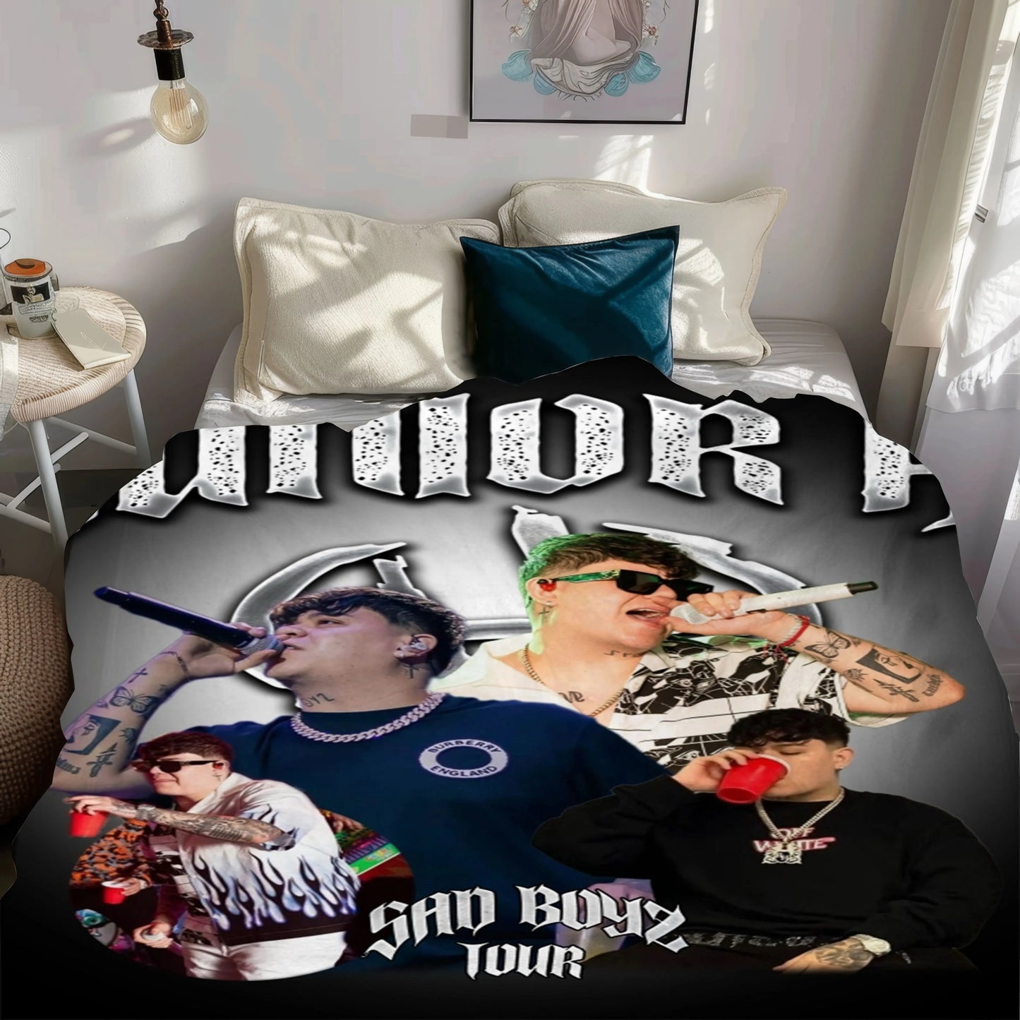 Junior H white Sad Vibes Tour-Inspired Urban Throw Blanket Emotional Music Art 50 x 60 inches Soft Microfiber Fleece for Bed Sofa Wall Décor