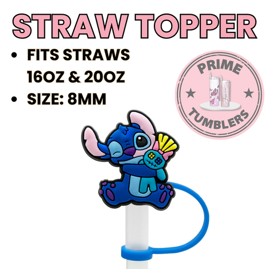 Stitch with bear 8MM Straw Topper (Regular Size) – Silicone Straw Cover for Tumblers 16oz and 20oz