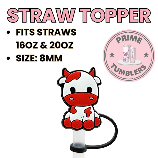 Cow red 8MM Straw Topper (Regular Size) – Silicone Straw Cover for Tumblers 16oz and 20oz