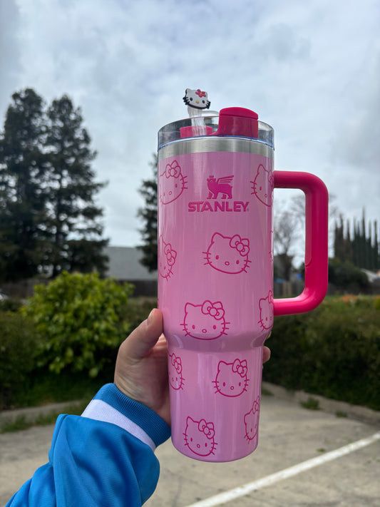 HELLO KITTY hot pink Shimmer glossy 40oz Tumbler STANLEY Dupe cup HK