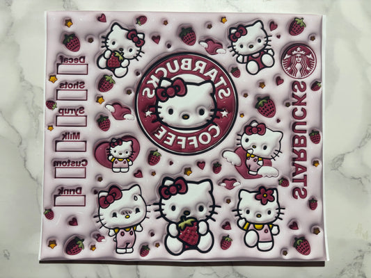 3D Hello Kitty STRAWBERRY sublimation 20oz Print strawberries