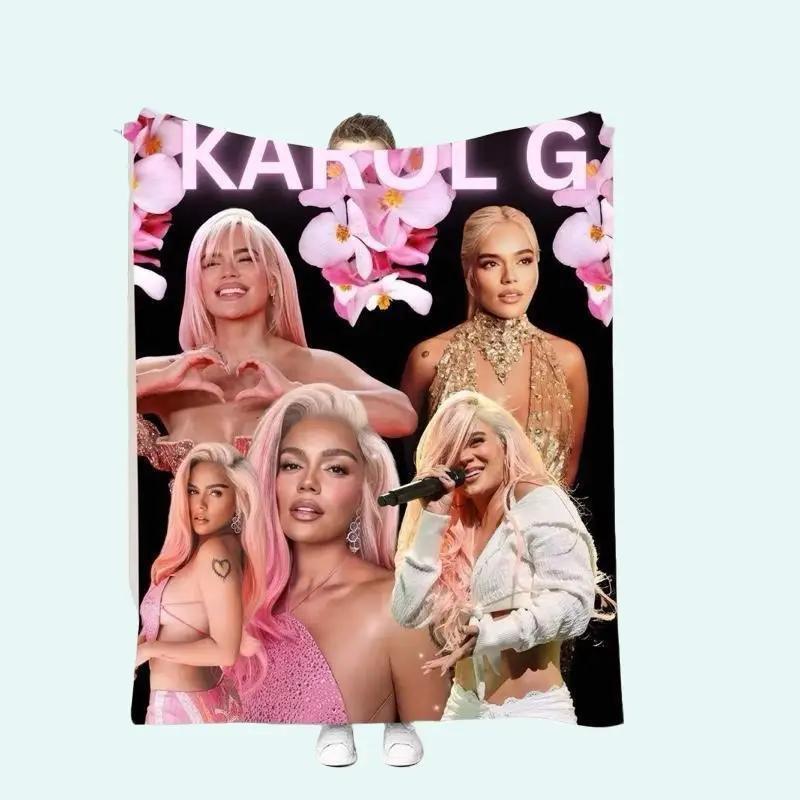 Cobija Karol G Edizione Fan Soft and Stylish Pink Design Featuring Iconic Images and Floral Accents
