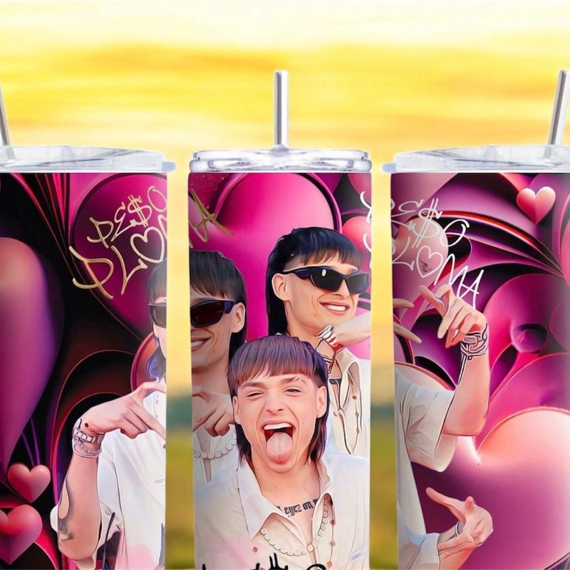 Pink Urban Vibes Tumbler Bold Stainless Steel Cup 20 oz Double Wall Insulated Glossy Finish with Leak Resistant Lid & Reusable Metal Straw Perfect for Music Lovers & Everyday Hydration Peso Pluma