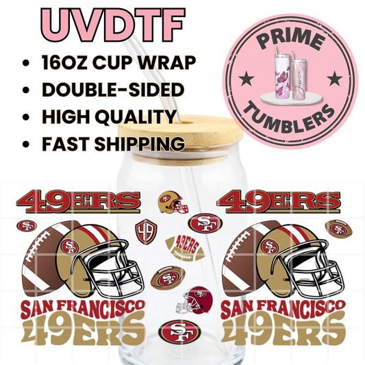 Forty Niners Football 49ers SF San Francisco 16oz UVDTF cup wrap, ready to apply STICKERS helmet team