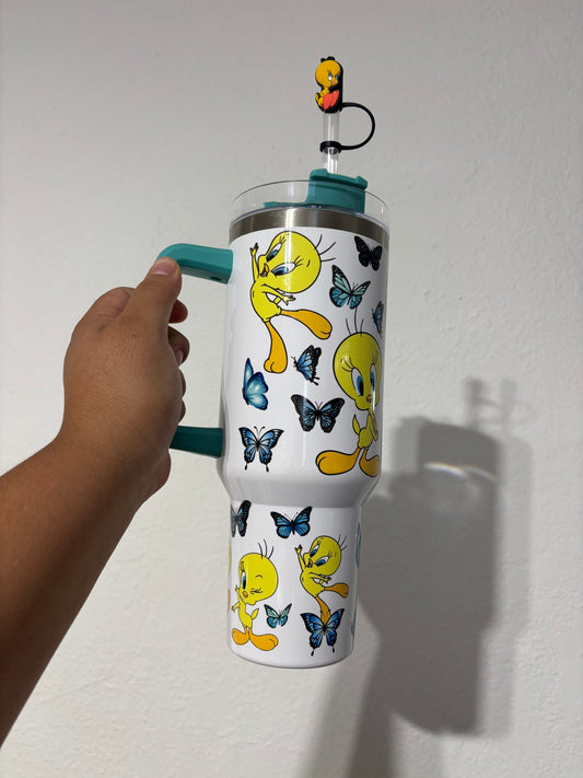 Looney Tunes Tweety Bird 40oz Stainless Steel Tumbler | Stanley Dupe by Prime Tumblers: Teal Blue