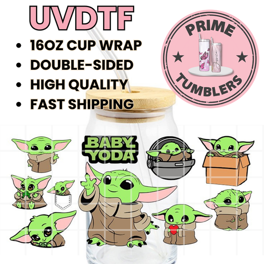 Baby YODA Star Wars 16oz UVDTF cup wrap, ready to apply STICKERS space alien decal STAR WARS
