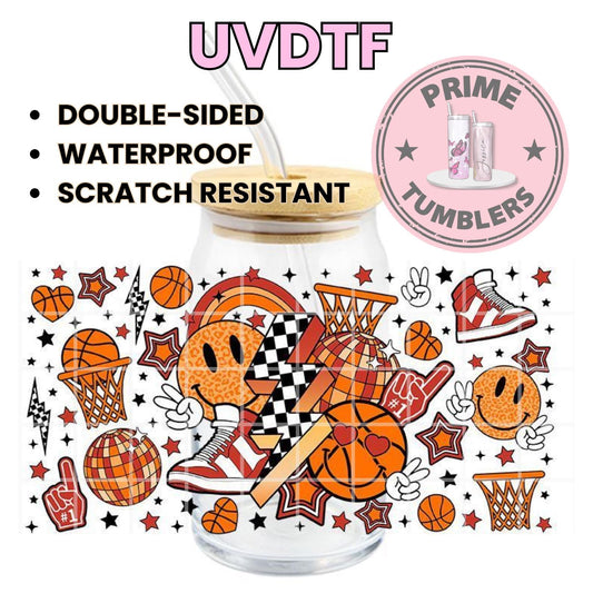 Basketball Ready-to-press UVDTF Transfers, Cup wrap decals, Tumbler prints, 16oz Libbey Glass UV STICKERS Orange