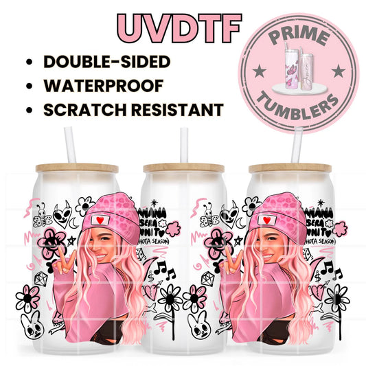 KAROL G cute UVDTF Cup wrap 16oz Glass libbey can