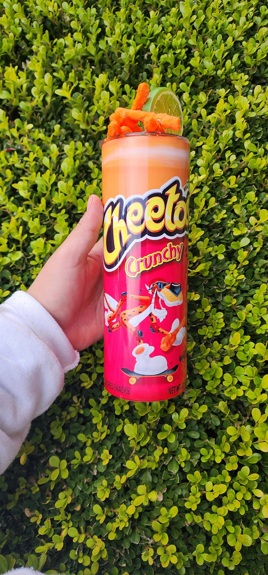 Crunchy cheese Cheetos chips tumbler with Lid Topper
