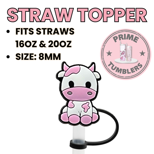 Cow pink 8MM Straw Topper (Regular Size) – Silicone Straw Cover for Tumblers 16oz and 20oz