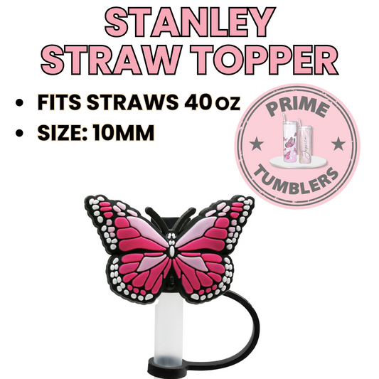 BUTTERFLY pink 40oz Straw Toppers