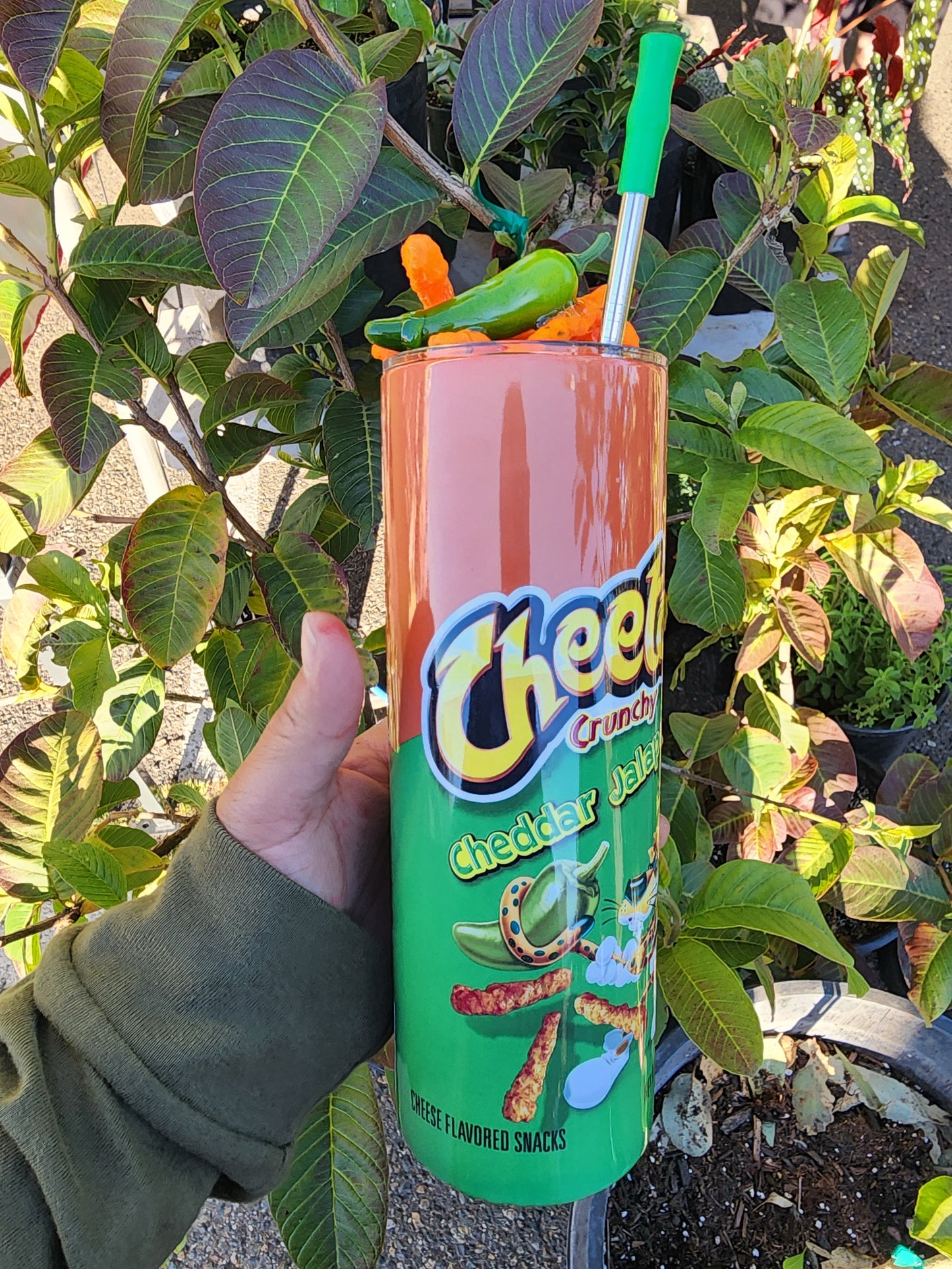 Jalapeño Cheetos chips tumbler with Lid Topper