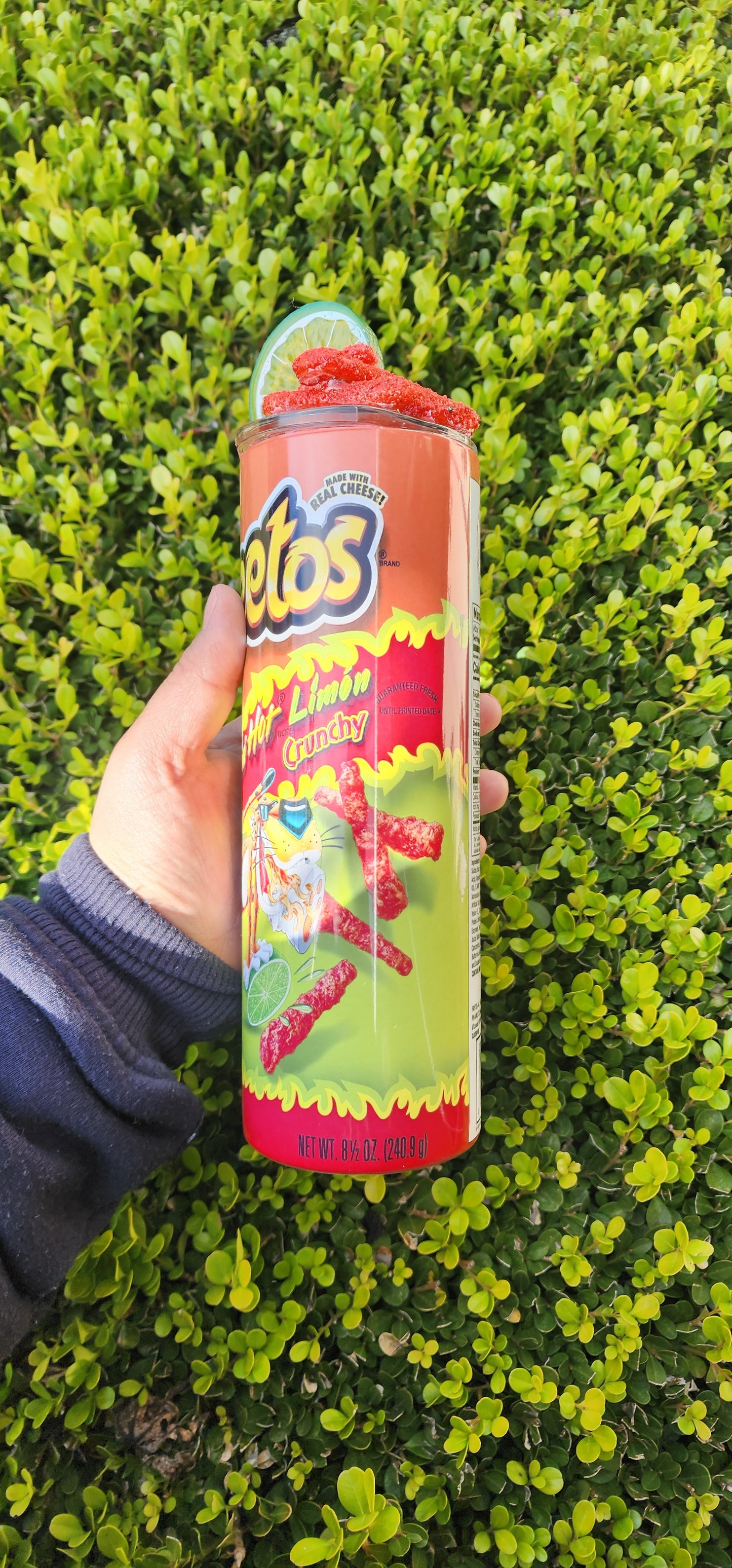 Lemon Hot Cheetos Flamin chips tumbler with Lid Topper